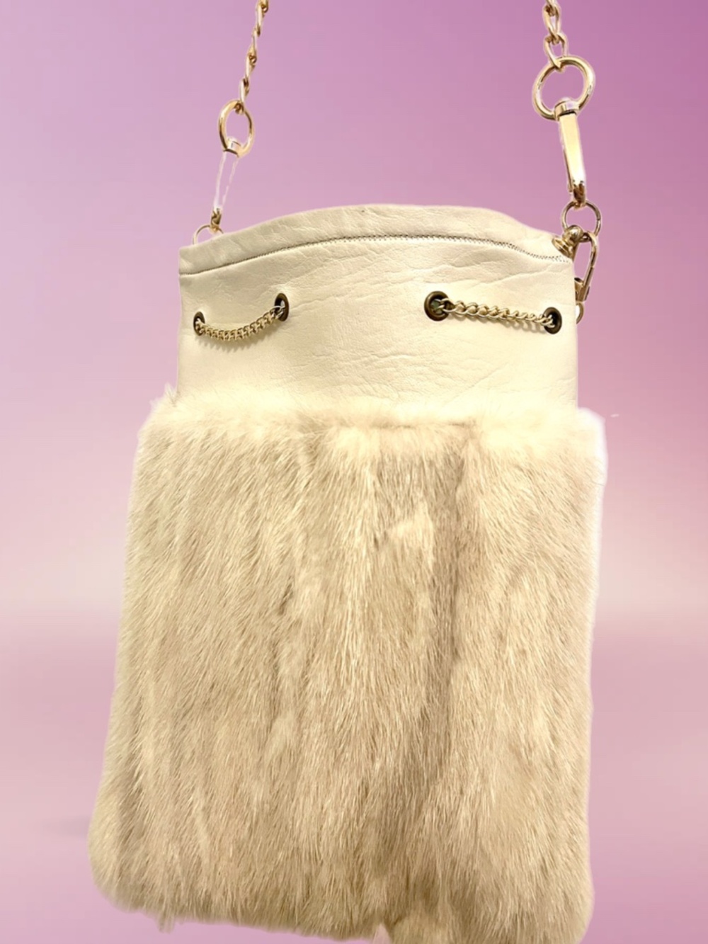 Genuine Blonde Mink and Leather Handmade Crossbody - Picture 2 of 4